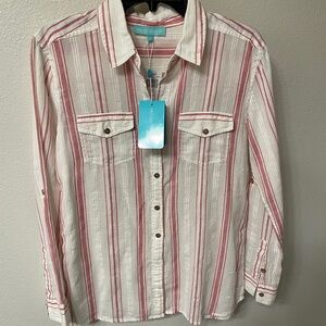 Melissa Odabash White w Red StripeButton-Down Shirt XS